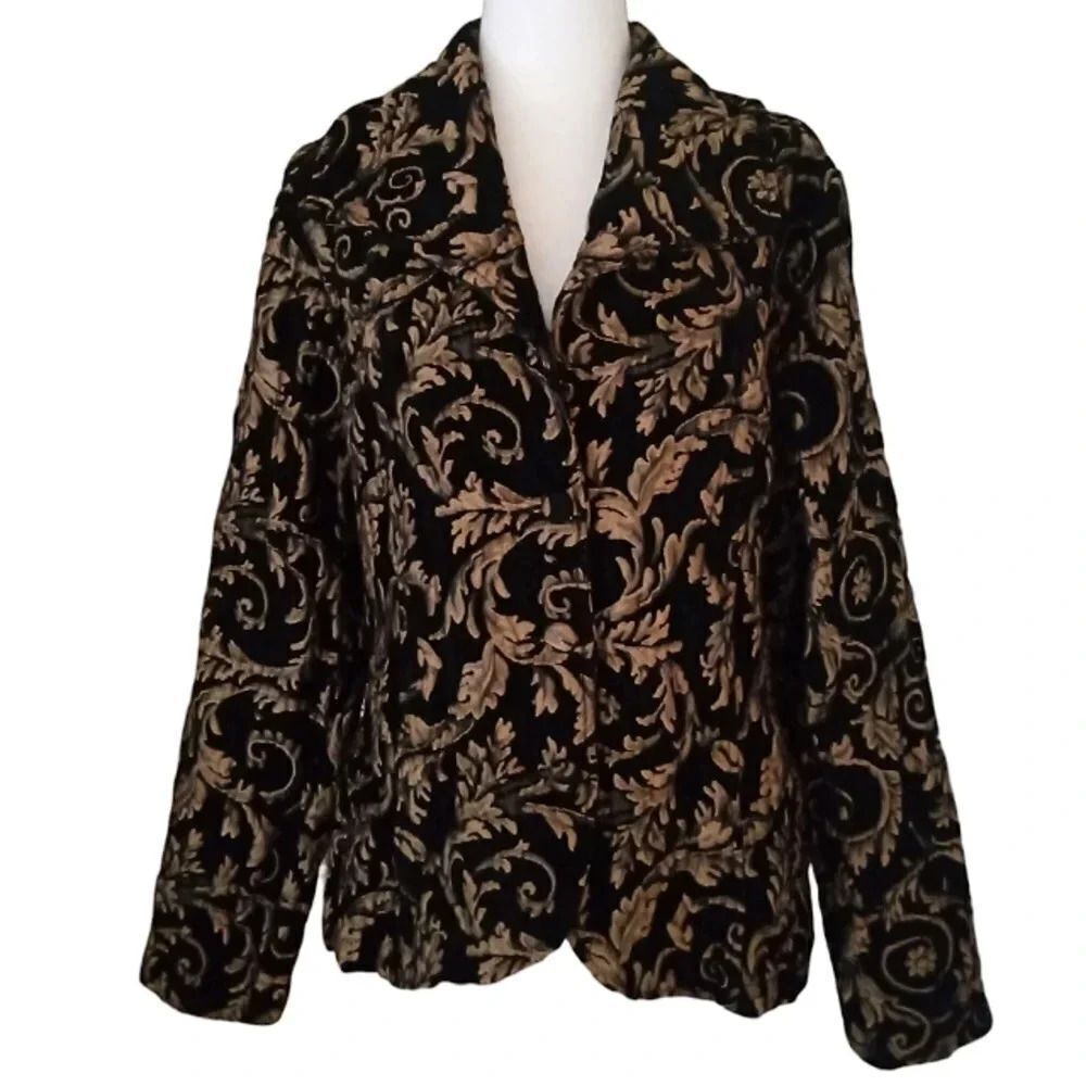 Cut Loose Black & Gold Tapestry Style 3 Button Closure Jacket Size XL